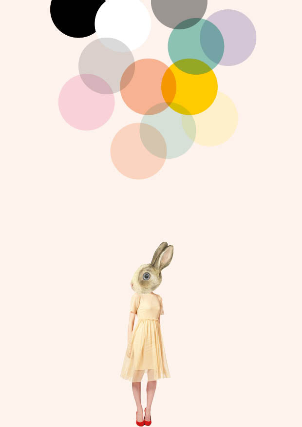 poster konijnmeisje ballonnen