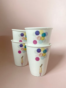 Konijnmeisje ballonnen bekers set van 4 stuks